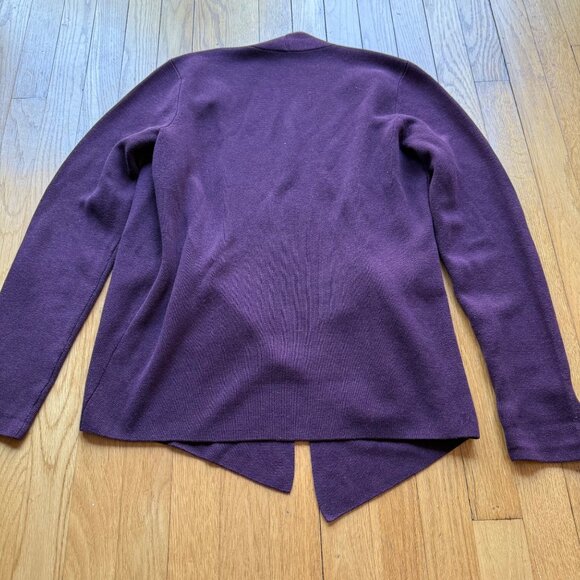 Eileen Fisher Size M Plum Silk Blend Lightweight Open Front Cardigan Sweater - Picture 12 of 13